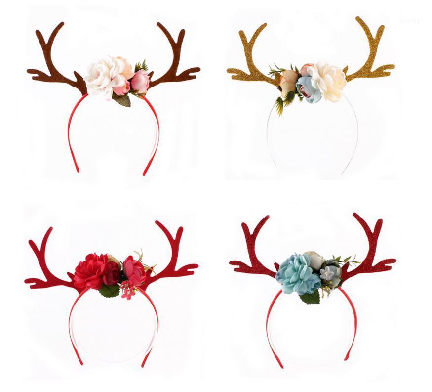 

Women Girls Flower Crown Deer Antler Ears Flower Hairband Headband Christmas Party Costume Headbands Holiday Birthday headwear1