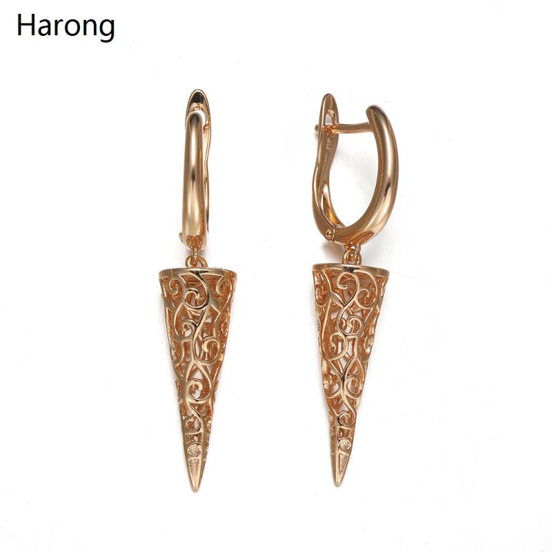 

Copper Luxury Pendant Hollow Cone Drop Earrings Rose Gold Quality Female Jewelry Accessories Gifts Aesthetic Earrings For Woman