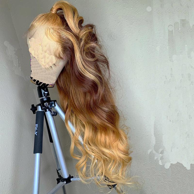 

Brazilian Honey Color Omber Highlight Brown Non-Remy Hair Lace Part Human Hair Wigs Baby Human Wave Wigs, 13x4lace part wig