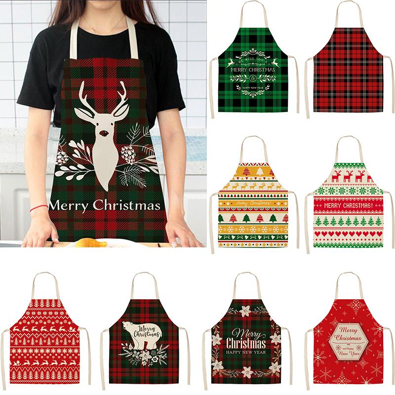 

1pc Christmas Design Apron Retro Plaid Printing Kitchen Apron Cotton Linen Woman Adult Bibs Cleaning Baking Cooking Accessories