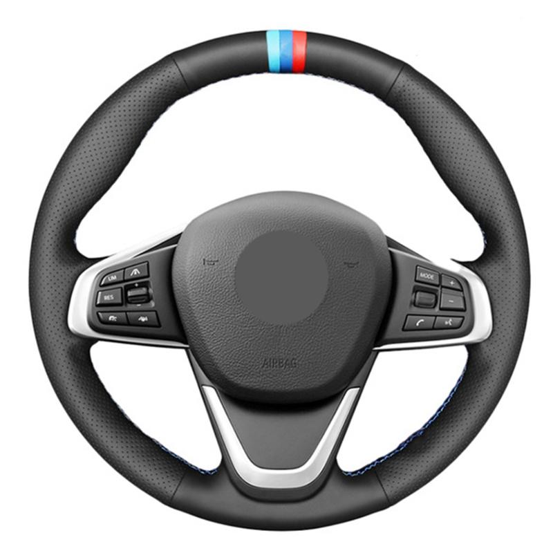 

DIY Hand-stitched Black Artificial Leather Three Mark Car Steering Wheel Cover For F45 F46 X1 F48 X2 F39