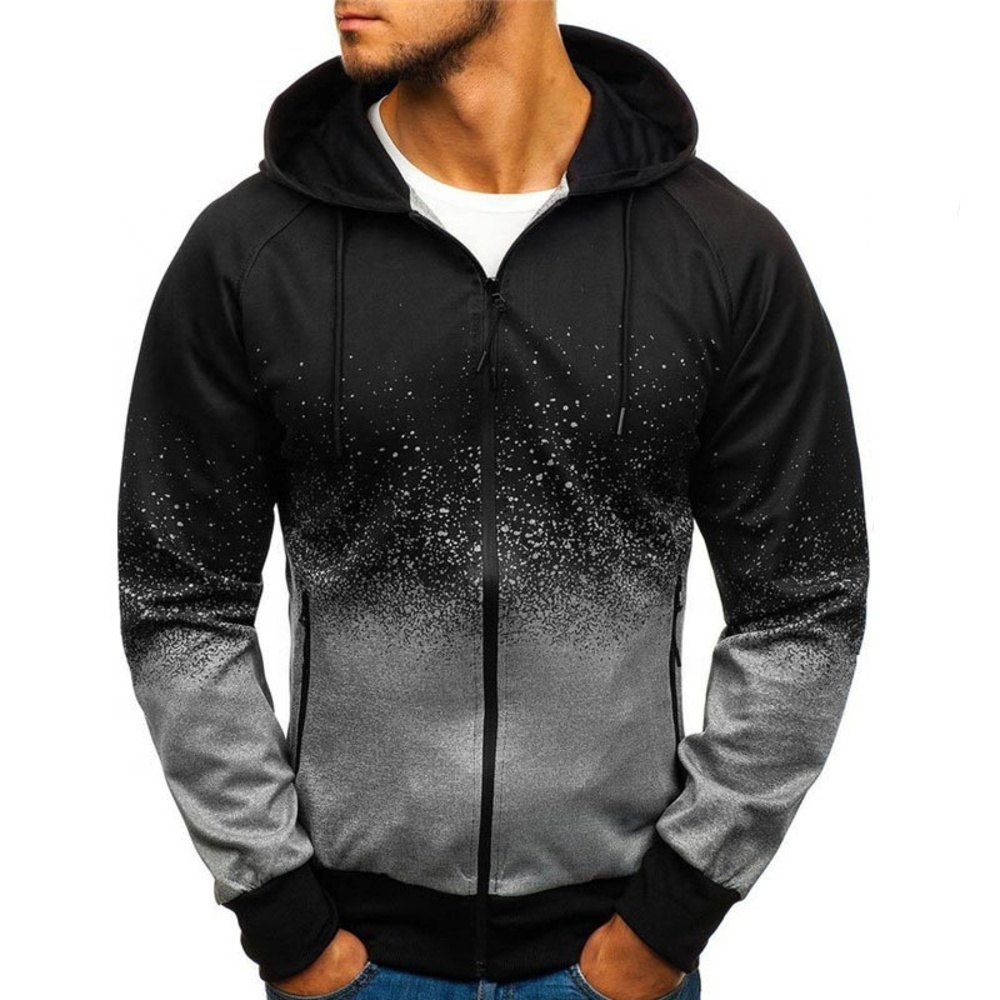 

European and American autumn fashion gradient hoodie men's print, Black