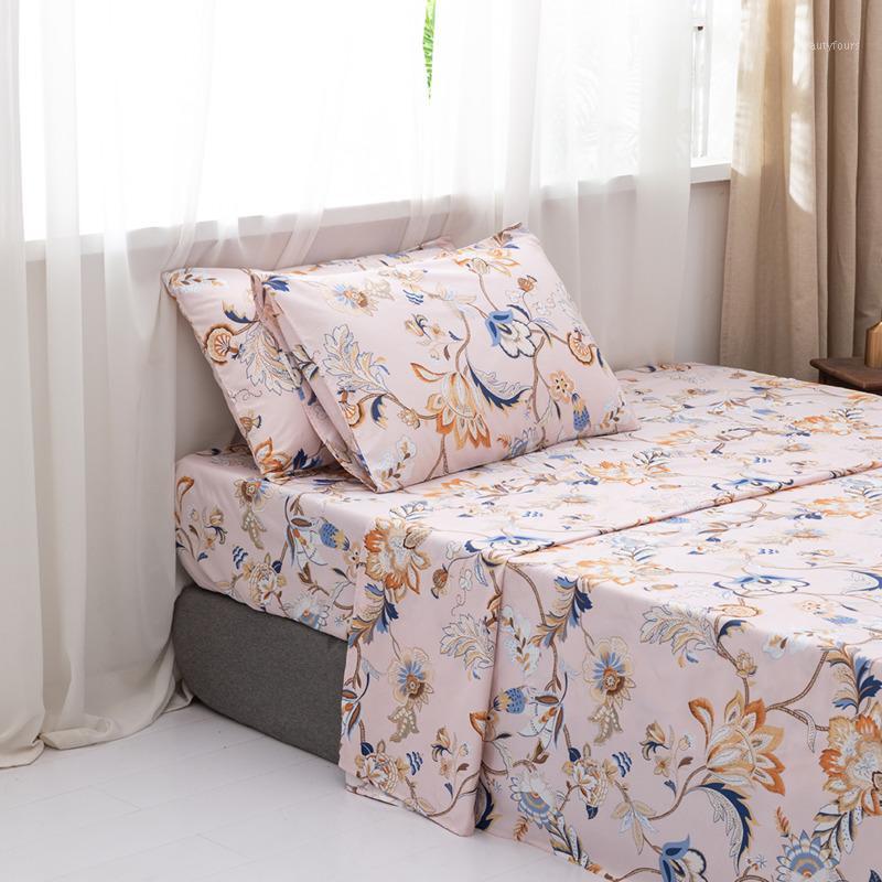 

Soft Brushed Microfiber Bed Sheet Set 3/4 Piece Simple Print Flat & Fitted Sheet Pillowcase Hypoallergenic Breathable Bed Cover1, Model 1