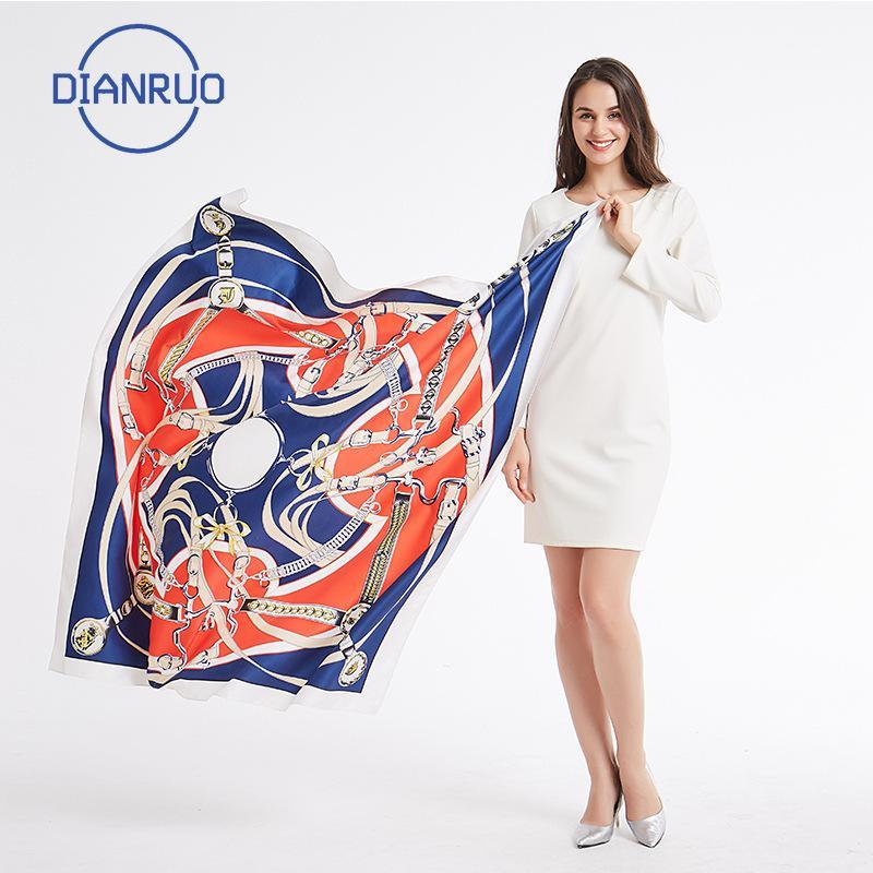 

DIANRUO Lady Silk Square Scarf Print Design Scarves Large Hijab Fashion Shawl and Wrap Women Female Headkerchief Summer N3881