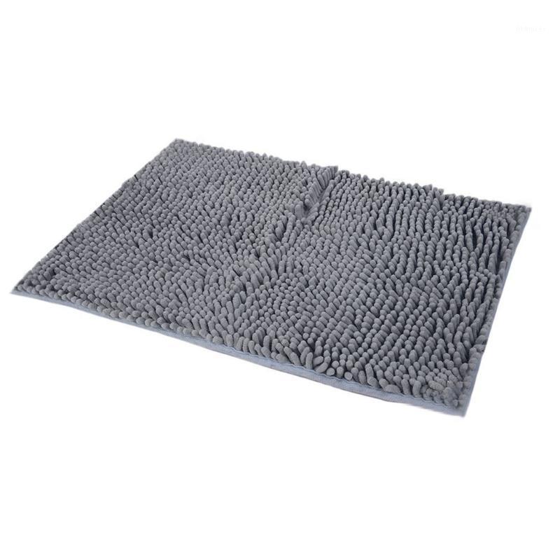 

40x60CM Large Size Solid Blue Color Microfiber Chenille Bathroom Floor Mat Anti-Slip Kitchen Bathroom Floor Mat Doormat1, Silver gray
