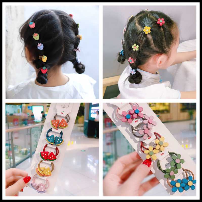 

2020 New Cute Flower Fruit Cartoon Scrunchie Children Girls Kids Elastic Hair Rubber Bands Headwear Tie Hair Rope Accessories