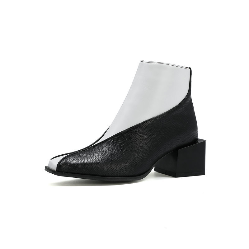 

2021 New Fashion Pointed Toe Autumn Winter Women Shoes Pu Leather Square High Heel Concise Ankle Boots Big Size 34-43 Eg6e, Brown