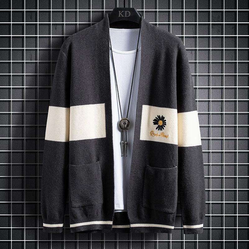 

2020 Autumn New cardigan men's coat high-end fashion handsome sweater men's sweater jacket outside wear casual clothing, Black
