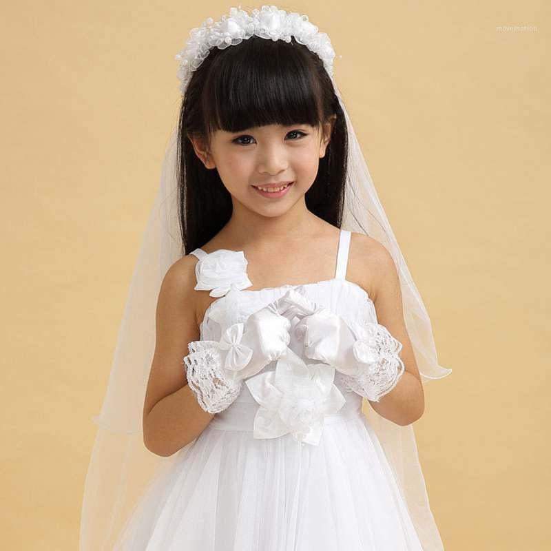 

Girl Accessories Bride Communion Party Protection Full Finger White Kids Lace Gloves1