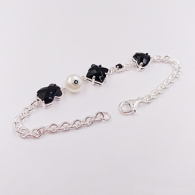 

Memnon Authentic 925 Sterling Silver bracelets Pulsera Erma De Plata Fits European bear bear Jewelry Style Gift 513631520, Black