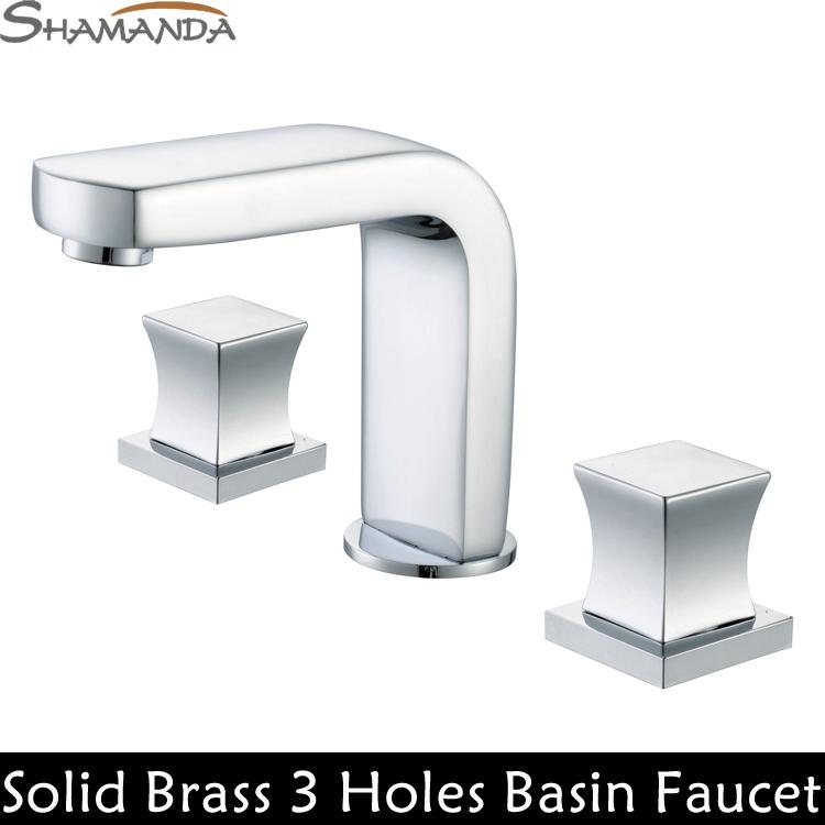 

Free Shipping-Bathroom Products Solid Brass Chrome Hot and Cold 3 Holes 2 Handles 3 Pcs Basin Faucet Mixer Taps-Wholesale-2412