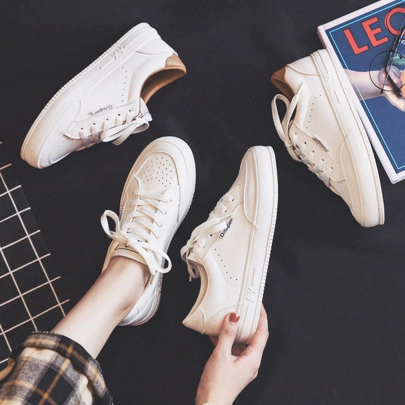 

Women Sneakers Leather Shoes 2020 Autumn New Casual Female Fashion Flats White Shoes Solid Color Simple High Quality Sneakers #o141