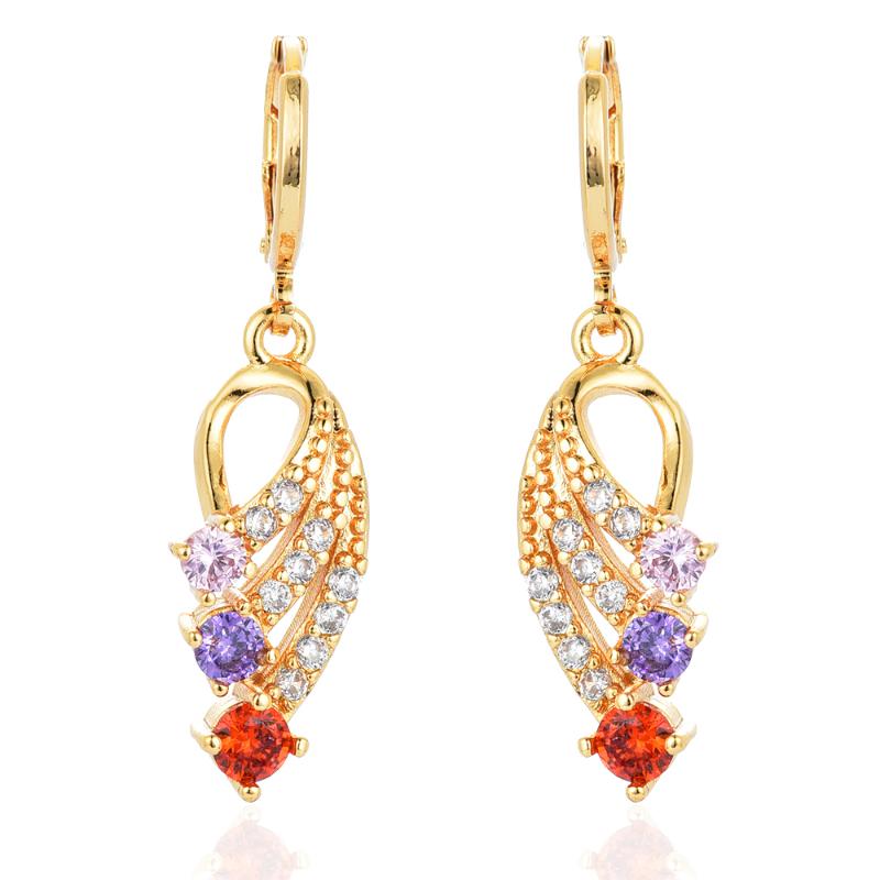 

Fashion Women Gold Color Multi-color Zircon CZ Angel Drop Dangle Earrings Jewelry