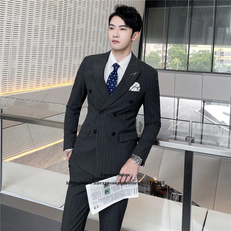 

Men's Suits & Blazers Casual Stripe Mens Slim 3 Piece Jacket Vest Pants Sets Formal Business Blazer Masculino Groom Wedding Tuxedo Costume H, Black