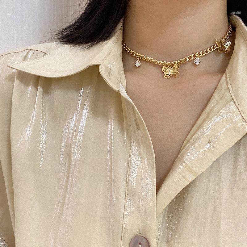 

2020 New Harajuku Choker Gold Hollow Butterfly Pendant Rhinestones Punk Metal Chain Necklace For Women Egirl Aesthetic Jewelry1
