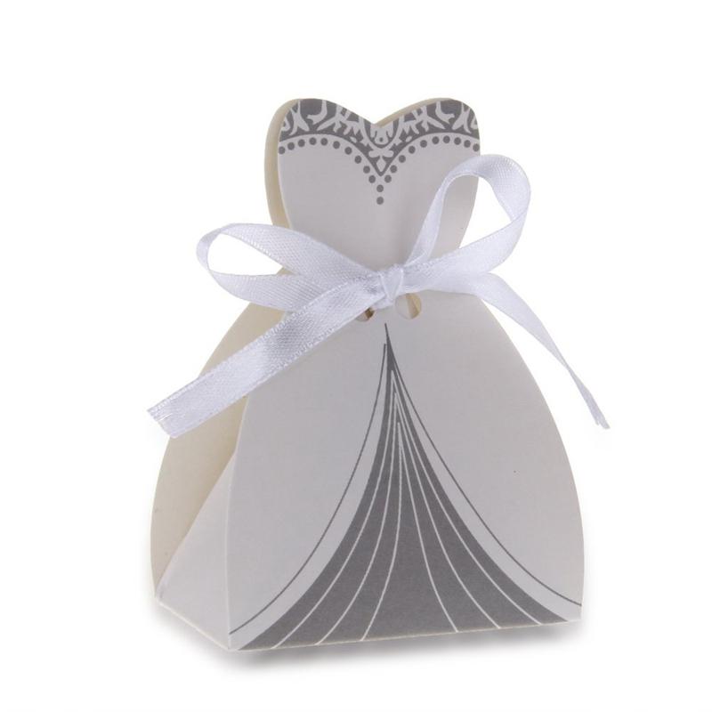 

New 12PCS Paper Candy Gift Bag Pouch Wedding Party Favour White Ribbon Dress Design
