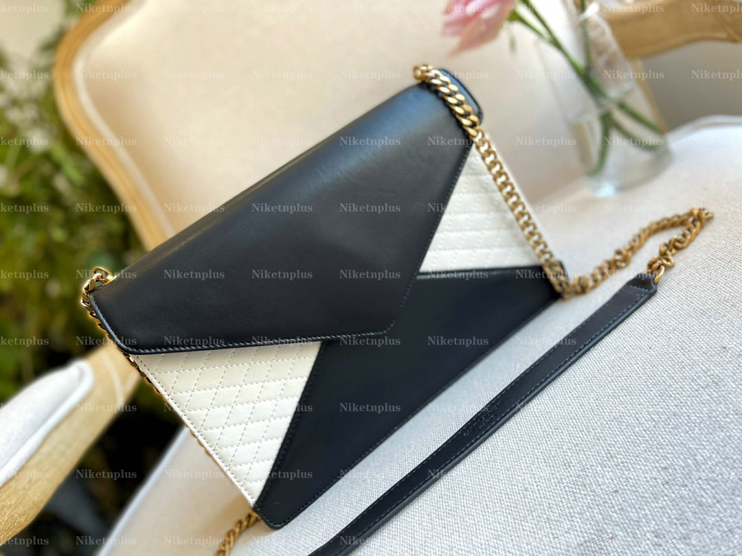 

2022 New Gaby Crossbody Bag Envelope Flip Handbags Women Retro Chain Shoulder Bags Luxury Black White Handbags Purse Rhombic Pattern, #1
