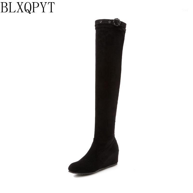 

BLXQPYT new women shoes woman boots large size 32-47 autumn winter over knee boot Internal increase high heels party 218-351, Black