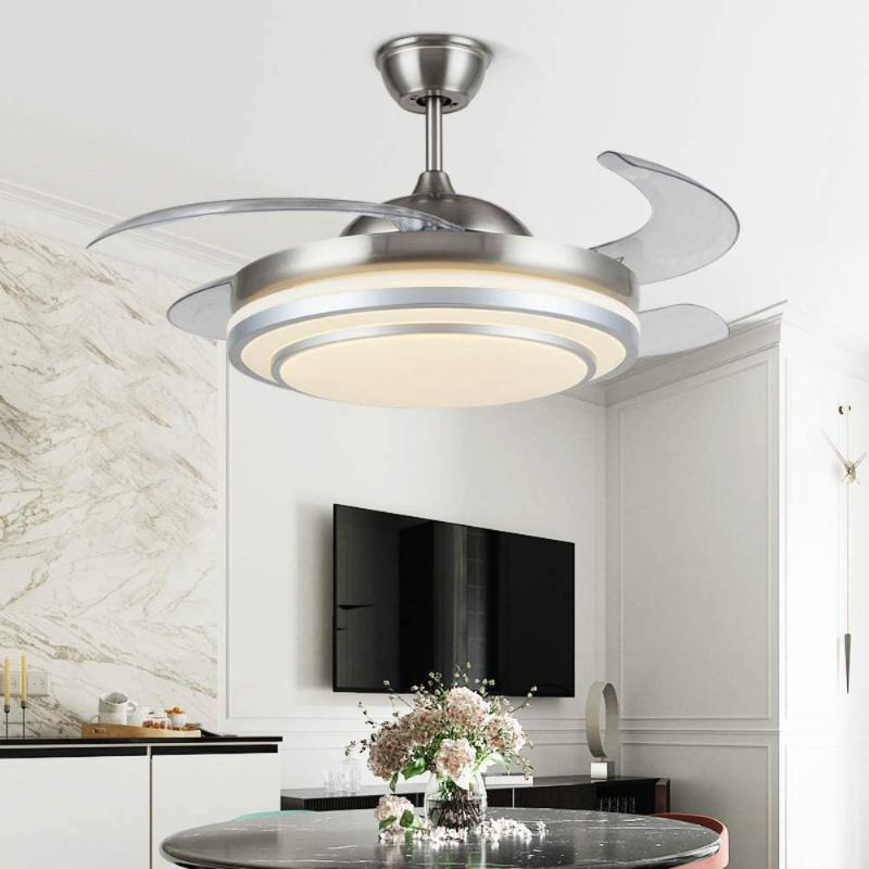 

Retractable Reversible Ceiling Fans with LED Light Remote Control 4 Invisible Clear ABS Blades Livingroom Diningroom Fan Light1