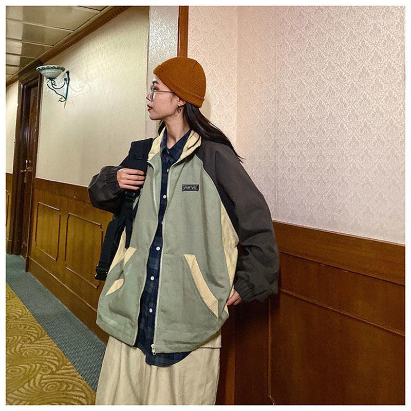 

Autumn Korean style work coat girl style BF stitching baseball uniform retro versatile loose ins street oversized coat1, Thin