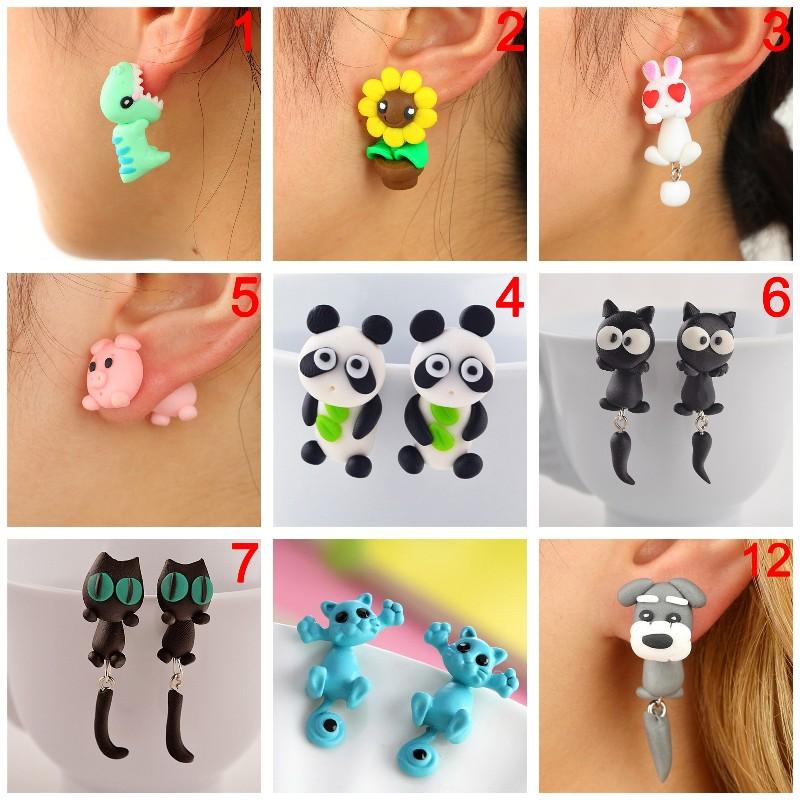 

Stud Handmade Polymer Clay Animal Earrings 3D Cute Dog Flower Panda Earring Ear For Women Jewelry