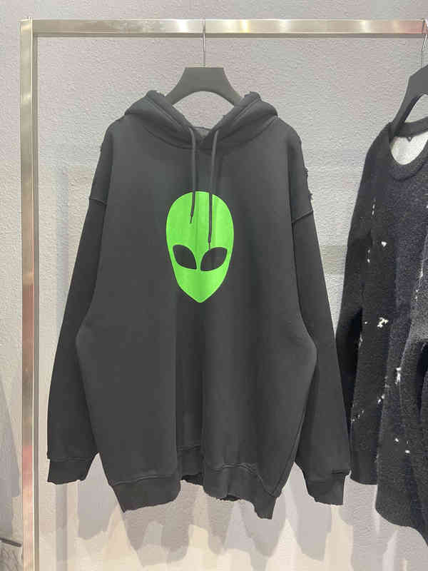 

Men's Hoodies & Sweatshirts The correct version of Paris B fluorescent green alien destroys and grinds the male female lovers' Fleece IPET, Black