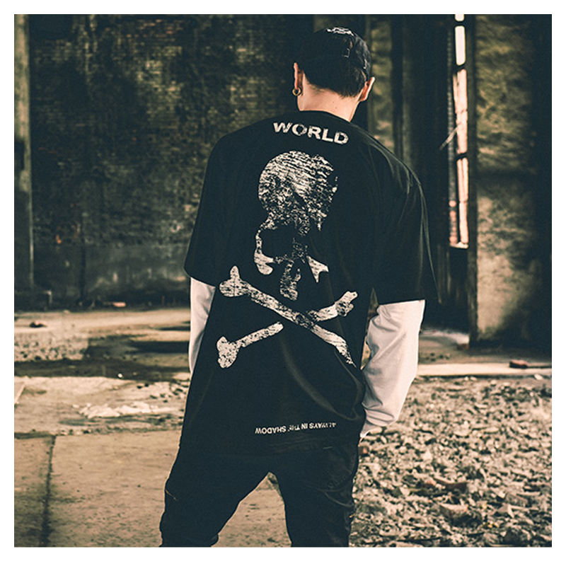 

2021 New Mastermind World x Marbled Cat Ultrasonic Dark Street Style Mmj Skull Cotton Short Sleeve O-neck T-shirt Men Women Cwq1, White