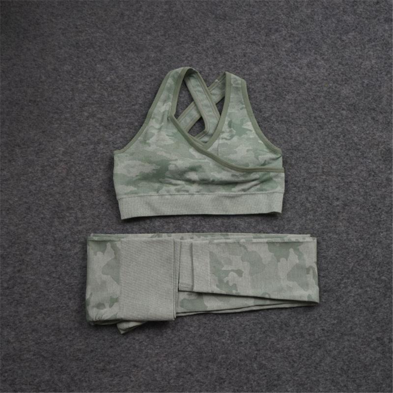 

Seamless Women Yoga Set Sport Bra Fitness Suits Camouflage Color Bra Pants Tight Sportswear Gym Two Piece Set Yoga Clothes, 2pcs-violet