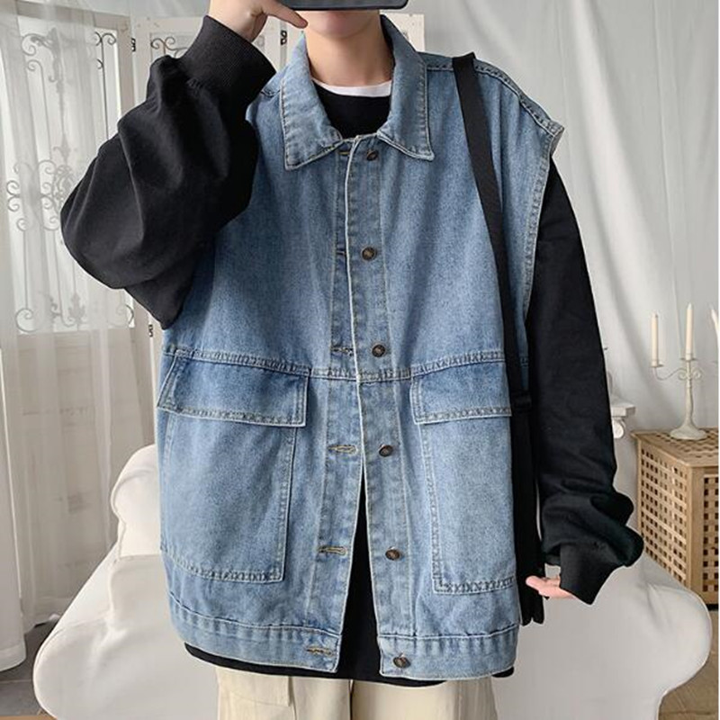 

2021 Spring and Fall, Jeans, Male Korean Waistcoat, Jacket Vest. E3ia, Blue