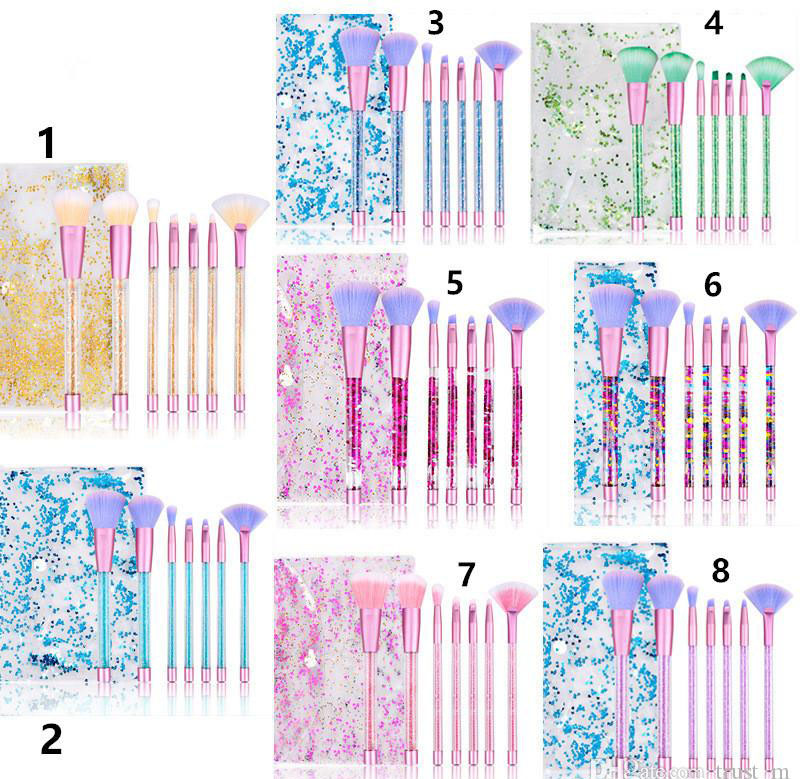 

8 Styles Glitter Crystal Makeup Brush Set 7pcs Set Diamond Brush Highlighter Brushes Concealer Make Up Brush Tool kits with Bag