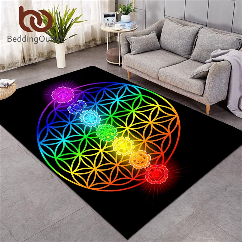 

BeddingOutlet Chakra Carpets for Living Room Zen Theme Rectangle Area Rug Colorful tapis Flower of Life Geometric Floor Mat Hot Y200417