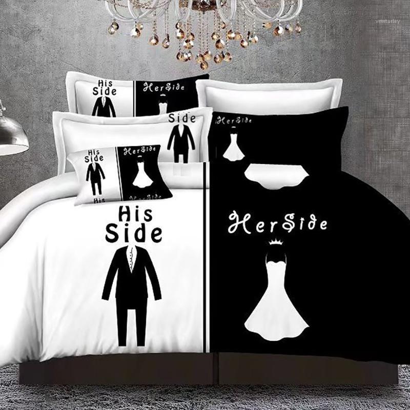 

Lychee Black and White Bedding Set for Couple Printed Pillowcase Duvet Cover Sets 3pcs Home Textile Family Bed Sets1