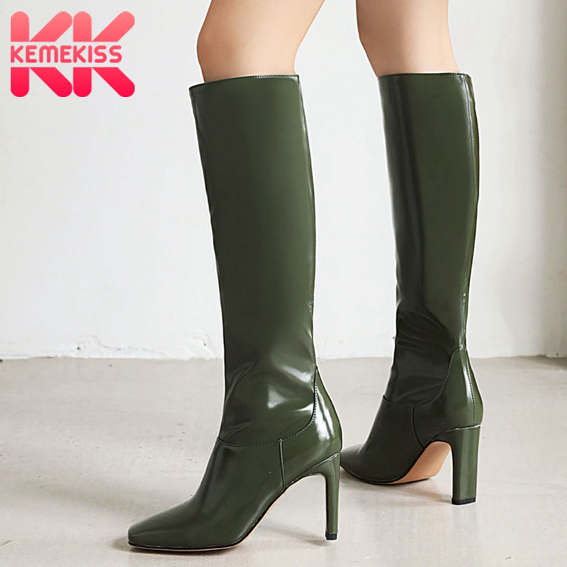 

KemeKiss Size 34-43 Women Knee Boots Thick High Heel Square Toe Slip On Shoes Winter Warm Boots Women Fashion Party Footwear, Yellow with fur