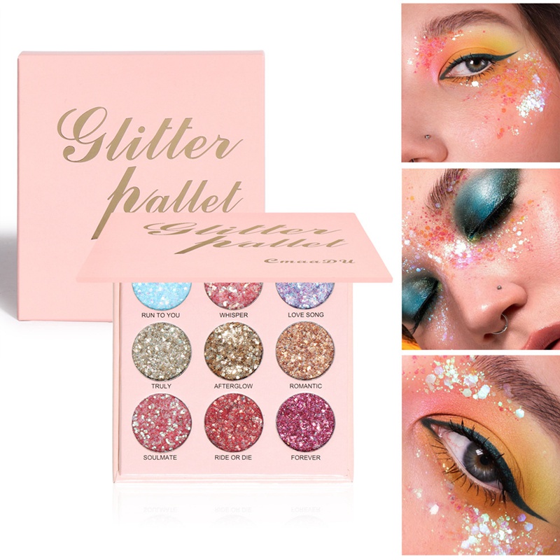 

Cmaadu 9 Colors Glitter Eyeshadow Palette Shimmer Mermaid Sequin Cream Eye Shadow Pigment Waterproof Eyes Makeup Maquiagem 0575, As picture show