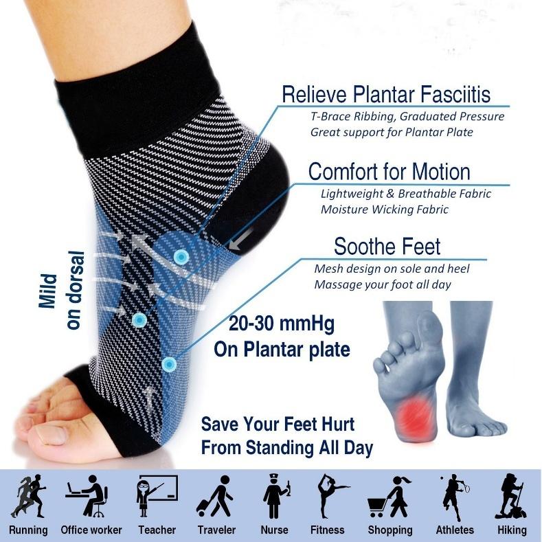 

1 pair New Women Men Elastic Comfort Anti Fatigue Compression Relieve Swell Ankle Sock Foot Socks, Black