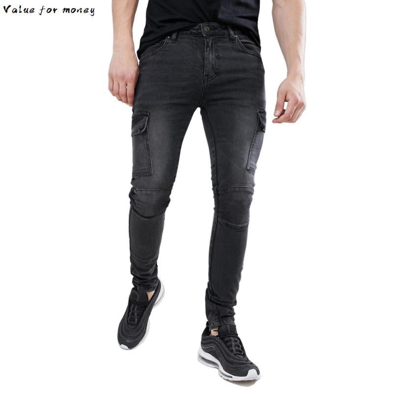 

Cargo Skinny Men Biker Jeans Design Fashion Casual Jeans, Black