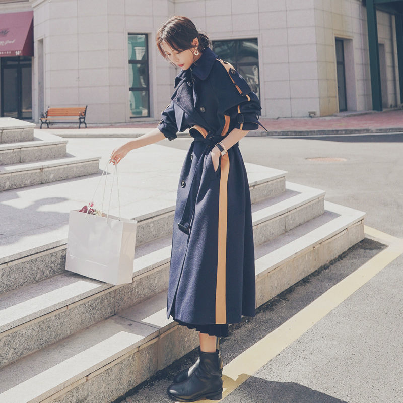 

2021 Women's Color Matching Woolen Autumn Winter New Korean Style Loose Over-the-knee Women Jacket Thicked Warm Coat Y640 Lnuf, Red