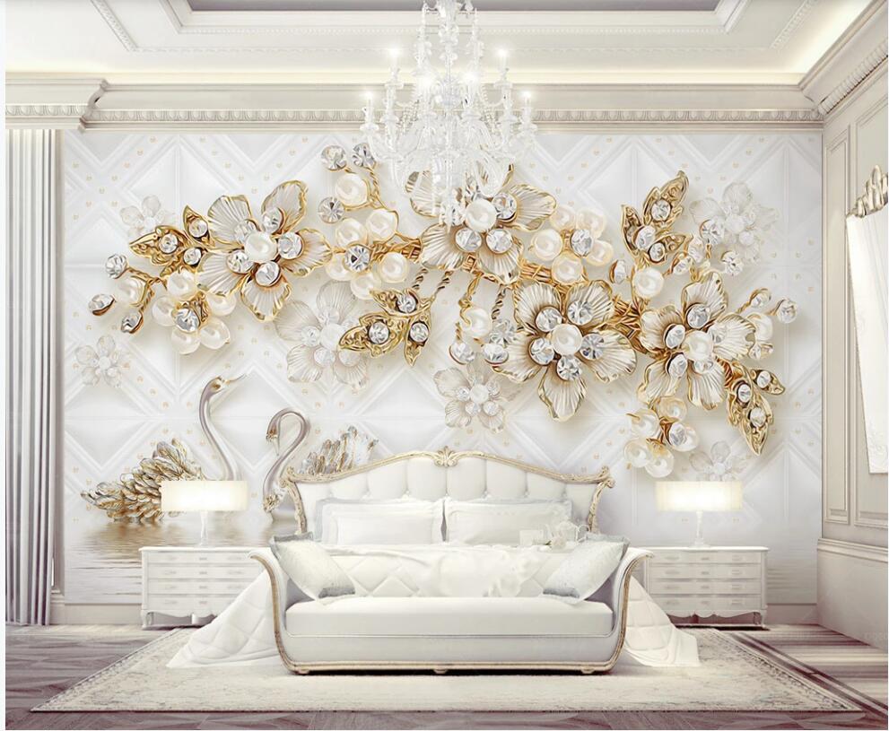 

3d wallpaper custom photo Luxury flower soft bag swan jewelry in the living room home decor 3d wall murals wallpaper for walls 3 d, Non-woven wallpaper