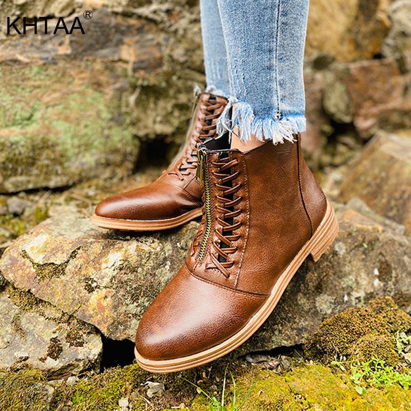 

Women Retro Ankle Boots Ladies Cross Tie Female Chunky Heels Cool Street Luxury Shoes Female Casual Comfortable Woman New Autmn, Dark brown