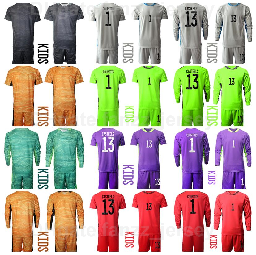 

National Team Goalie Soccer Youth Thibaut Courtois Jersey 1 Set Goalkeeper GK 12 Simon Mignolet 13 Matz Sels 13 Koen Casteels Football Shirt Kits Uniform BiLiShi, Kids purple