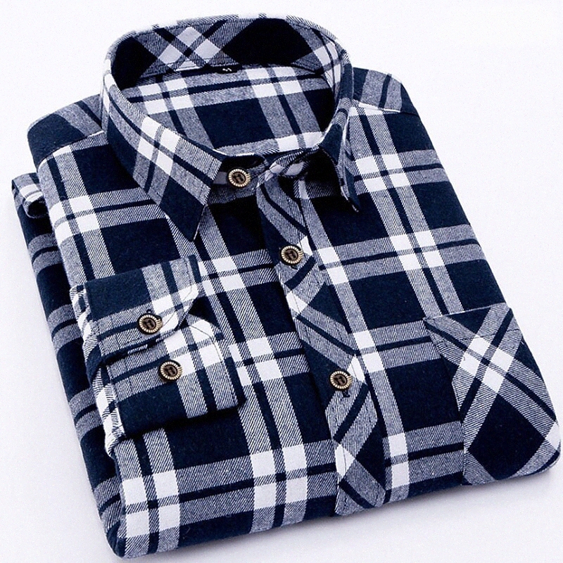 T-shirt pour hommes Autres impressions Plaid Collier Bouton Down Collier Travail quotidien Top à manches longues Business Basic Bleu Bleu Noir Z4