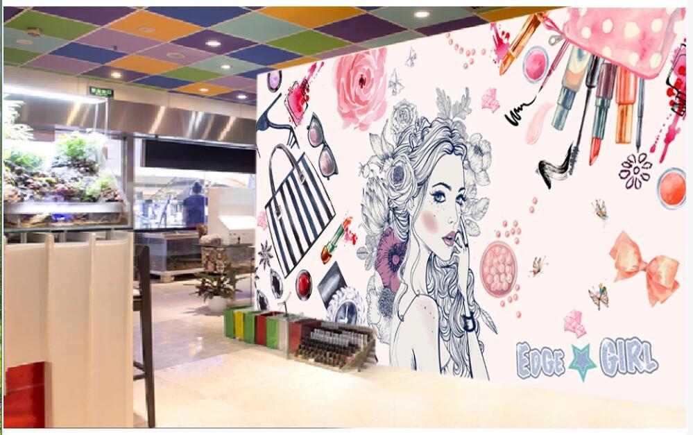 

Custom photo 3d wallpaper Beauty watercolor cosmetics fashion beauty shop living room 3d wall murals wallpaper for home decor, Non-woven wallpaper