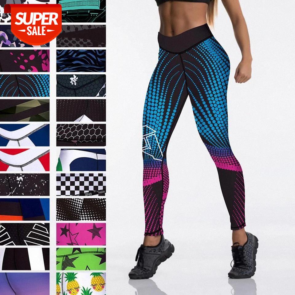 

Qickitout 12%spandex Sexy High Waist Elasticity Women Digital Printed Leggings Push Up Strength Pants #yj1s, Black;white