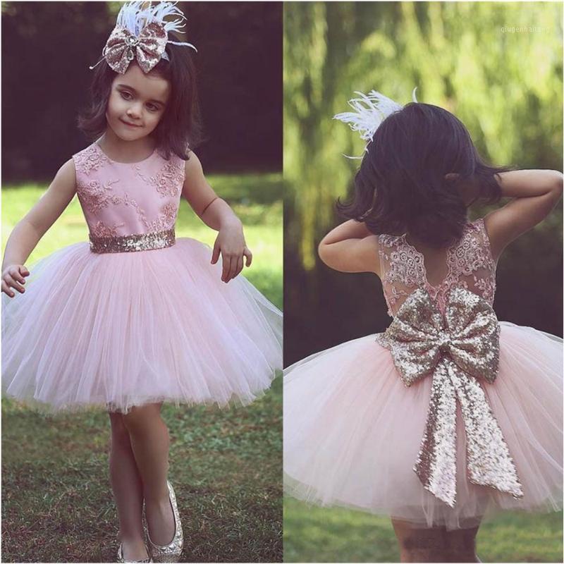 

New O-Neck Kids Formal Wear Girls Pageant Birthday Christmas Baby Children Party Dress Sequined Bow Custom Flower Girls Dresses1