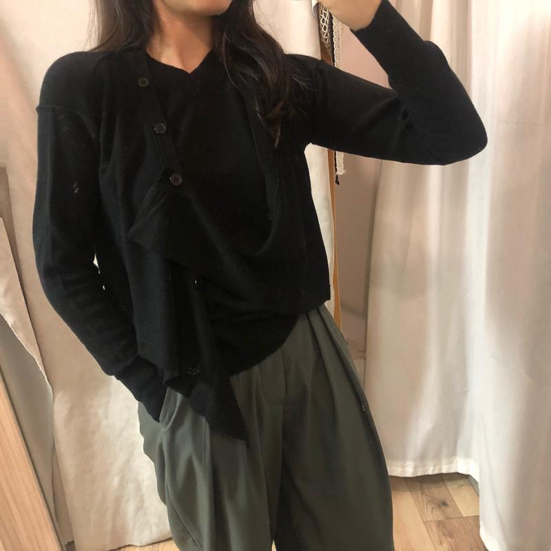 

Fake Two Piece Women Knitted Sweater V-Neck Irregular Long Sleeve Single Breasted Knit Cardigan, B yellow
