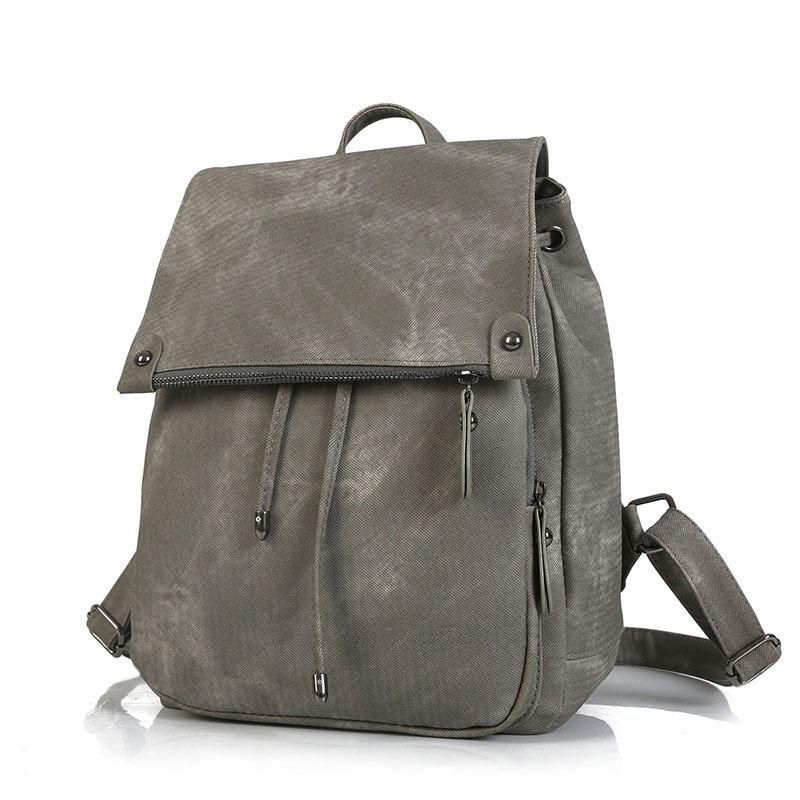 

College style new trend leather bag, fashion solid color ladies backpack., Black
