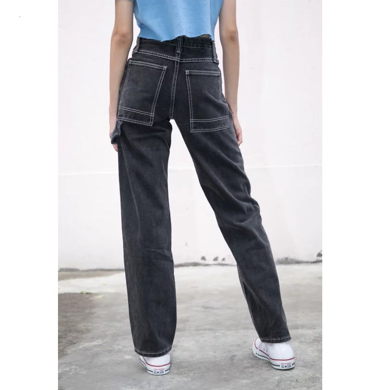 Acquistare Donne Grattacielo Faded Jeans Neri Con Cuciture Bianche Pantaloni  Diritti Leg Denim Economico | Consegna Veloce E Qualità | DHgate Italy