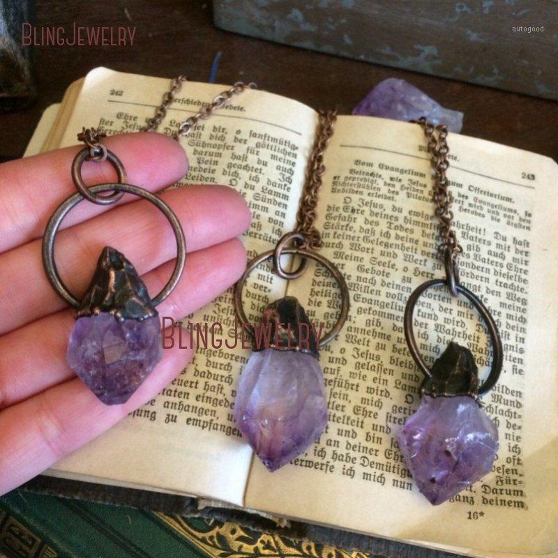 

Chains NM35250 Bohemian Crystal Necklace Pendant Raw Amethysts Healing Hoop February Birthstone Jewelry1