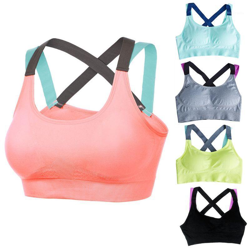 

Women Push Up Sports Bra Seamless Wire-Free Removable Pad Workout Bralette X-Back Contrast Color Cross Strappy Yoga Vest1, Black