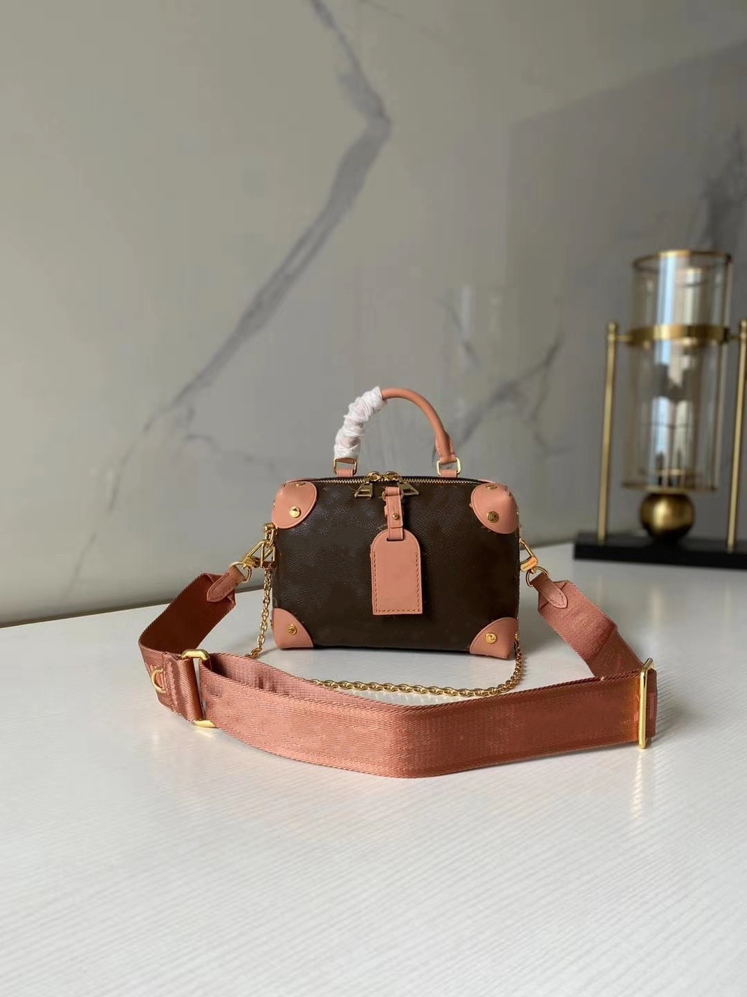 

genuine leather Designer Bags Petite Malle Souple totes Women strap fashion purses womens handbags removable shoulder Bag M45571 M45531, Pink